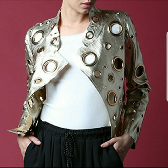 MODAMECOUTURE Jackets & Blazers - GOLD EYELET JACKET